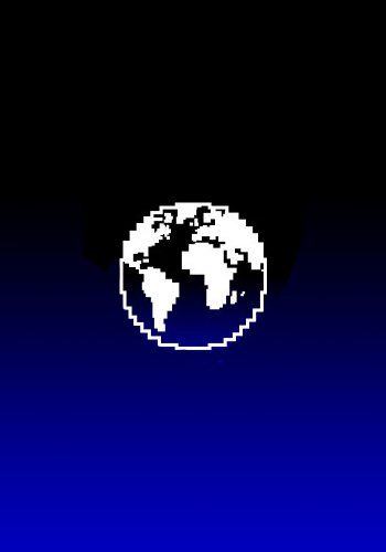 Planète terre en pixel art sur fond dégradé de noir à bleu