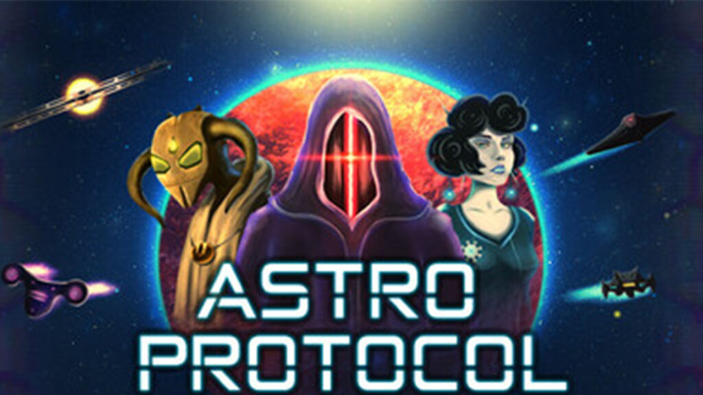 An Alien, a masked man and a futuristic girl ahead of a red planet in outer space - Astro protocol Valentin Thomas Portfolio